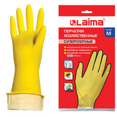 Перчатки МНОГОРАЗОВЫЕ латексные LAIMA &laquo;ПРЕМИУМ&raquo;, хлопчатобумажное напыление, СВЕРХПЛОТНЫЕ, размер 7-8, M (средний), желтые, вес 60 г, 600571
