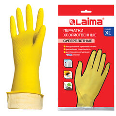 Перчатки МНОГОРАЗОВЫЕ латексные LAIMA &laquo;ПРЕМИУМ&raquo;, х/<wbr/>б напыление, СВЕРХПЛОТНЫЕ, размер 9-10, XL (очень большой), желтые, вес 70 г, 600781