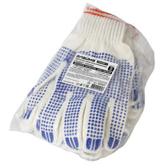 Перчатки хлопчатобумажные, КОМПЛЕКТ 5 ПАР, 7,5 класс, 46-48 г, 166 текс, ПВХ-точка, LAIMA &laquo;СТАНДАРТ&raquo;, БЕЛЫЕ, 600801