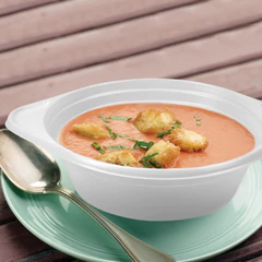 Одноразовые тарелки суповые, КОМПЛЕКТ 100 шт., пластик, 0,5 л, БЮДЖЕТ, белые, ПС, холодное/<wbr/>горячее, LAIMA, 600944