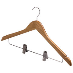 Вешалки-плечики, размер 48-50, КОМПЛЕКТ 3 шт., деревянная, клипсы для брюк, цвет сосна, BRABIX &laquo;Стандарт&raquo;, 601170