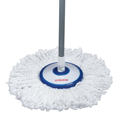 Швабра с отжимом и ведром 11л/<wbr/>5л, центрифуга, отжим педалью, круглая насадка липучка, бело-синий, LAIMA, 601459