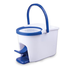 Швабра с отжимом и ведром 11л/<wbr/>5л, центрифуга, отжим педалью, круглая насадка липучка, бело-синий, LAIMA, 601459