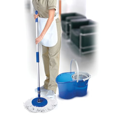 Швабра с отжимом и ведром 14л/<wbr/>5л, отжим центрифуга / рукоятка, 2 круглые насадки, крепление кольцо, синий, LAIMA, 601460