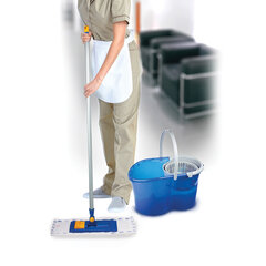 Швабра с флаундером 40 см, черенок 120 см, резьба 1,6 см, МОП микрофибра/<wbr/>абразив, карманы (ТИП К), LAIMA, 601461