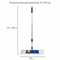 Швабра с флаундером 40 см, телескопический черенок 130 см, резьба 1,6 см, микрофибра/<wbr/>абразив (ТИП К), LAIMA, 601462
