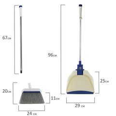 Совок для мусора КОМПЛЕКТ щетка + 2 рукоятки по 67 см металлические, резиновая кромка, сине-белый, LAIMA, 601473