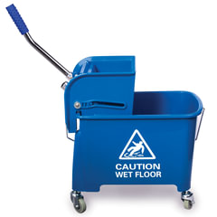 Тележка уборочная BRABIX, ведро 20 л, механический отжим, универсальная для ОФИСА/<wbr/>ДОМА, синяя, 601497