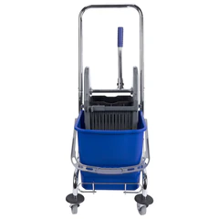 Тележка уборочная BRABIX, 1 съемное ведро 25 л, механический отжим, корзина, металлический каркас, синяя, 601498