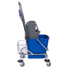 Тележка уборочная BRABIX, 1 съемное ведро 25 л, механический отжим, корзина, металлический каркас, синяя, 601498