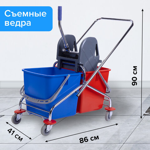 Тележка уборочная BRABIX, 2 съемных ведра 25 л, механический отжим, металлический каркас, 601499 - фото 11