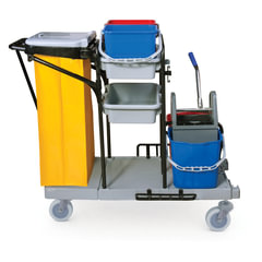 Тележка уборочная BRABIX, ведра 2&times;20 л, 2&times;11 л, механический отжим, держатель для мешка, мешок, 2 поддона, 601501