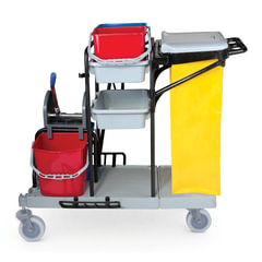 Тележка уборочная BRABIX, ведра 2&times;20 л, 2&times;11 л, механический отжим, держатель для мешка, мешок, 2 поддона, 601501
