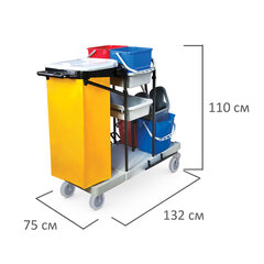 Тележка уборочная BRABIX, ведра 2&times;20 л, 2&times;11 л, механический отжим, держатель для мешка, мешок, 2 поддона, 601501