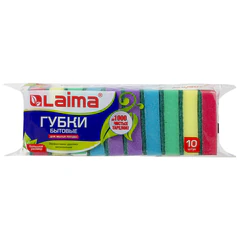 Губки для посуды 9,6х6,4х2,7 см, КОМПЛЕКТ 10 шт., MAXI, поролон с абразивным слоем, LAIMA К0003, 601552