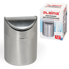 Урна настольная 1,2 литра для мусора с качающейся крышкой, d 12&times;16,5 см, нержавеющая сталь, LAIMA, 601618