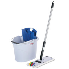 Швабра с отжимом и ведром 10л/<wbr/>7л, туннельный плоский отжим, в комплекте салфетки + перчатки, СпидМини, голубой, VILEDA, 161099