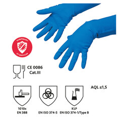 Перчатки VILEDA PROFESSIONAL многоцелевые латексные МНОГОРАЗОВЫЕ х/<wbr/>б напыление, ПРОЧНЫЕ, M (средний), синие, 174353