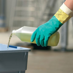 Перчатки МНОГОРАЗОВЫЕ латексные VILEDA, х/<wbr/>б напыление, СВЕРХПРОЧНЫЕ (неопрен), размер 8,5-9, L (большой), зелено-желтые, вес 125 г, 174307