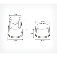 Стремянка-табурет передвижная, 2 ступени, на колесах (под нагрузкой статична), 43 см, пластик, до 150 кг