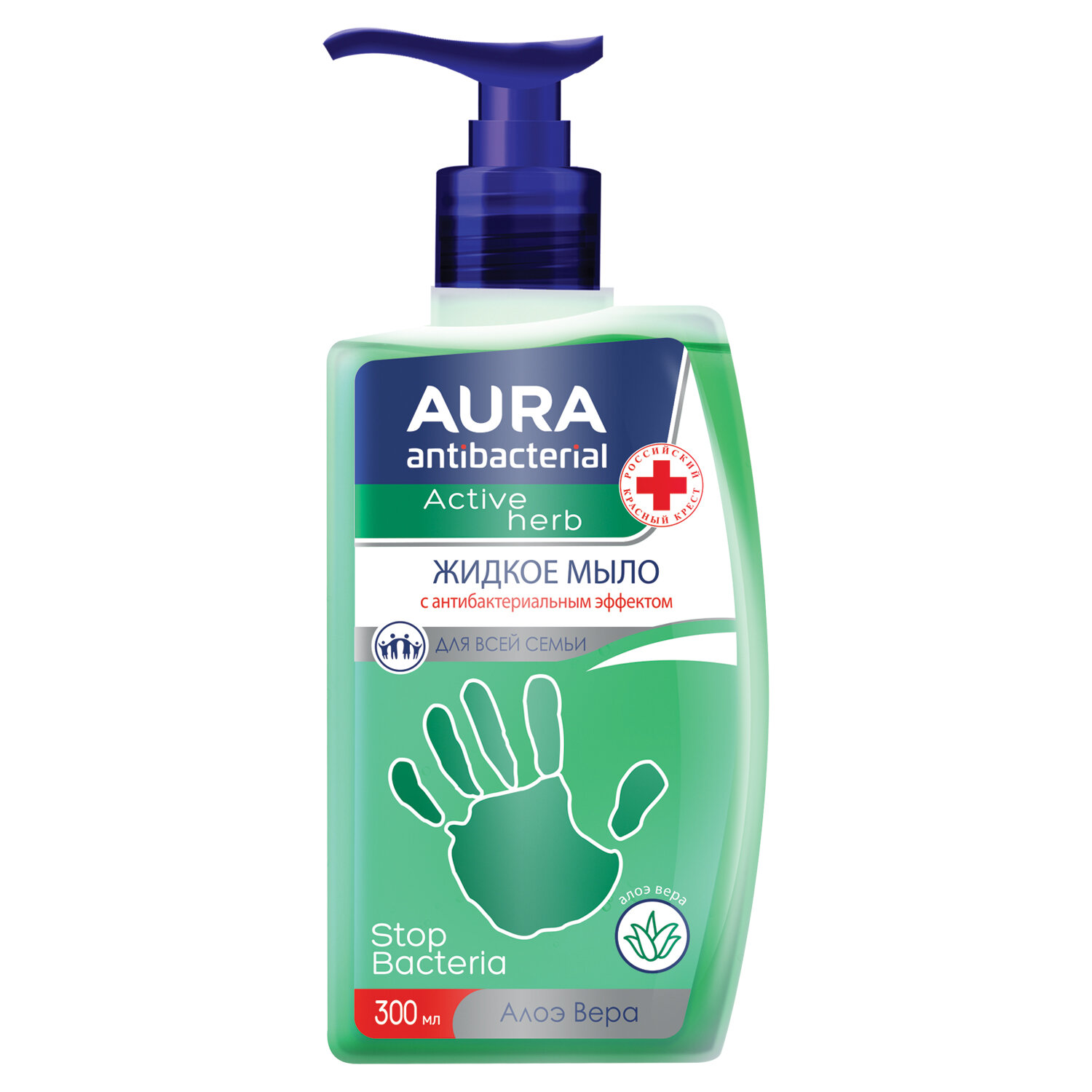 Мыло-крем жидкое, 300 мл, AURA "Antibacterial", антибактериальное, "Экстракт алоэ", дозатор, 28427