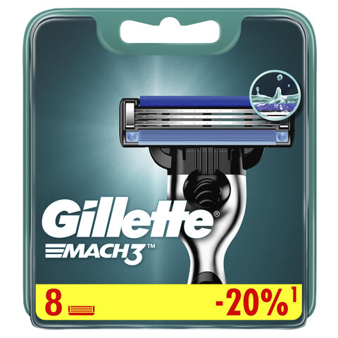 Сменные кассеты для бритья 8 шт., GILLETTE (Жиллет) "Mach3", для мужчин