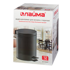Ведро мусорное с педалью 12 литров &laquo;Classic&raquo;, ЧЕРНОЕ ГЛЯНЦЕВОЕ, металлическое, со съемным внутренним ведром, LAIMA, 602850
