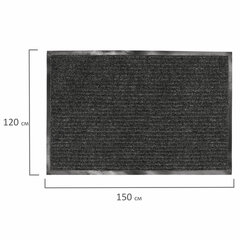 Коврик входной ворсовый влаго-грязезащитный 120&times;150 см, толщина 7 мм, ребристый, черный, LAIMA, 602877