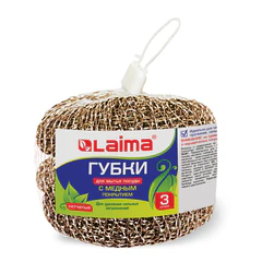 Губки (мочалки) медные, сетчатые, 3&times;15 г, КОМПЛЕКТ 3 шт., для посуды, гриля, плиты, LAIMA, 603104