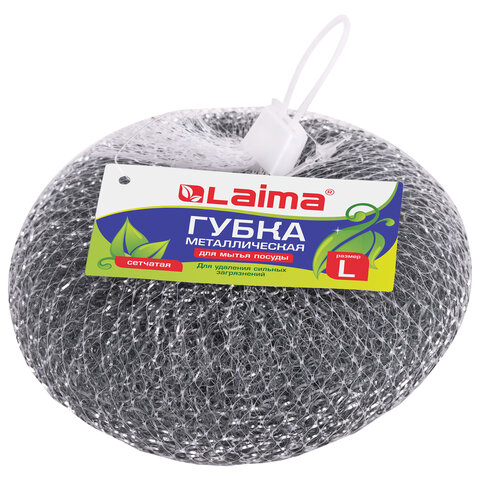 Губка (мочалка) металлическая, сетчатая, 60 г, БОЛЬШАЯ, для посуды, гриля, плиты, LAIMA, 603105