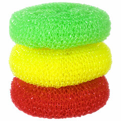 Губки (мочалки) пластиковые, сетчатые, 3&times;7 г, КОМПЛЕКТ 3 шт., для посуды, гриля, плиты, LAIMA, 603107