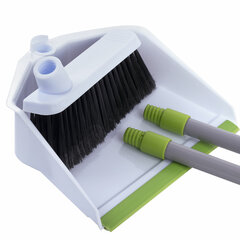 Совок для мусора КОМПЛЕКТ щетка + 2 рукоятки по 80 см с резьбой, &laquo;ЛЕНИВКА&raquo;, бело-зеленый, ЛЮБАША, 603616