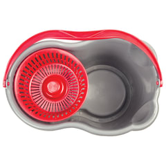 Швабра с отжимом и ведром 14л/<wbr/>7л, центрифуга отжим педалью, 2 круглые насадки, крепление кольцо, серо-красный, LAIMA, 603622