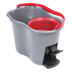Швабра с отжимом и ведром 14л/<wbr/>7л, центрифуга отжим педалью, 2 круглые насадки, крепление кольцо, серо-красный, LAIMA, 603622