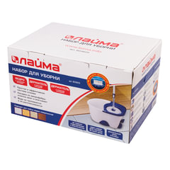 Швабра с отжимом и ведром 18л/<wbr/>8л, центрифуга, отжим педалью, 2 флаундера/<wbr/>насадки круглый и прямоугольный, бело-синий, LAIMA 603625