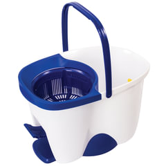 Швабра с отжимом и ведром 18л/<wbr/>8л, центрифуга, отжим педалью, 2 флаундера/<wbr/>насадки круглый и прямоугольный, бело-синий, LAIMA 603625