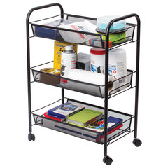 Этажерка (тележка) BRABIX офисно-бытовая 3 яруса, на колесах, металл, черная, 43,5&times;26&times;62,5 см, 603751