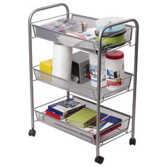 Этажерка (тележка) BRABIX офисно-бытовая 3 яруса, на колесах, металл, серебристая, 43,5&times;26&times;62,5 см, 603752