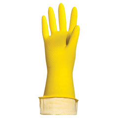 Перчатки МНОГОРАЗОВЫЕ латексные ЛЮБАША &laquo;ЭКОНОМ&raquo;, хлопчатобумажное напыление, размер 7-8, M (средний), желтые, вес 30 г, 603784