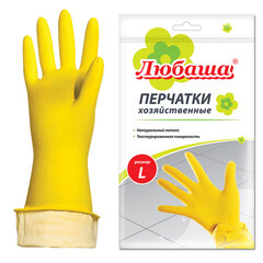Перчатки МНОГОРАЗОВЫЕ латексные ЛЮБАША &laquo;ЭКОНОМ&raquo;, хлопчатобумажное напыление, размер 8-9, L (большой), желтые, вес 32 г, 603785