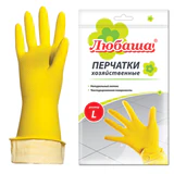 Перчатки МНОГОРАЗОВЫЕ латексные ЛЮБАША "ЭКОНОМ", хлопчатобумажное напыление, размер 8-9, L (большой), желтые, вес 32 г, 603785
