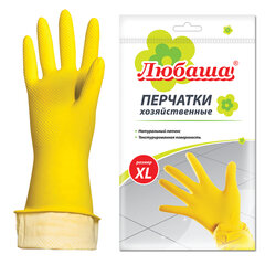Перчатки МНОГОРАЗОВЫЕ латексные ЛЮБАША &laquo;ЭКОНОМ&raquo;, хлопчатобумажное напыление, размер 9-10, XL (очень большой), желтые, вес 34 г, 603786