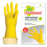 Перчатки МНОГОРАЗОВЫЕ латексные ЛЮБАША "ЭКОНОМ", хлопчатобумажное напыление, размер 9-10, XL (очень большой), желтые, вес 34 г, 603786