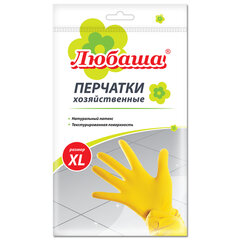 Перчатки МНОГОРАЗОВЫЕ латексные ЛЮБАША &laquo;ЭКОНОМ&raquo;, хлопчатобумажное напыление, размер 9-10, XL (очень большой), желтые, вес 34 г, 603786
