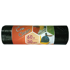 Мешки для мусора 60 л, черные, в рулоне 30 шт., ПНД, 6 мкм, 58&times;64 см, эконом, КОНЦЕПЦИЯ БЫТА &laquo;EcoClean&raquo;, 2104