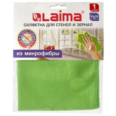Салфетка из МИКРОФИБРЫ для стекол и зеркал 30х30 см, зеленая, 280 г/м2, LAIMA, 603933