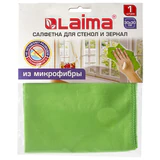 Салфетка из МИКРОФИБРЫ для стекол и зеркал 30х30 см, зеленая, 280 г/м2, LAIMA, 603933