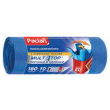Мешки для мусора 160 л, с ушками, синие, рулон 10 шт., ПВД, 30 мкм, 90х125 см, PACLAN "Multitop"