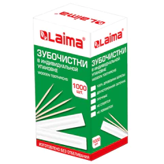 Зубочистки деревянные LAIMA, КОМПЛЕКТ 1000 штук, в индивидуальной бумажной упаковке, 604771
