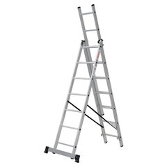 Лестница-трансформер 3-х секционная 3&times;7 ступеней, высота 4,5 м (3 секции по 1,9 м), нагрузка 150 кг, алюминий, НОВАЯ ВЫСОТА, 1230307